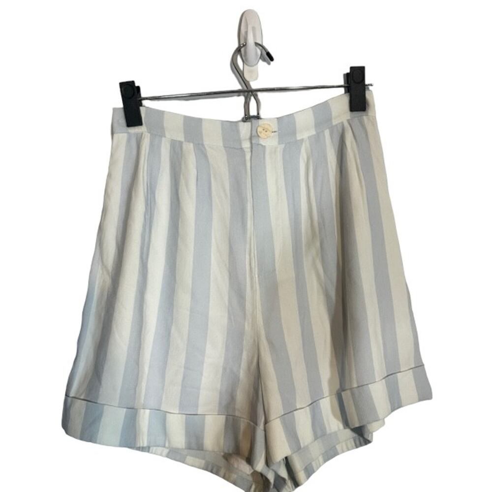 Sancia Women’s Blue & White Loulee Milon Striped Tailored Pleated Shorts Size Sm